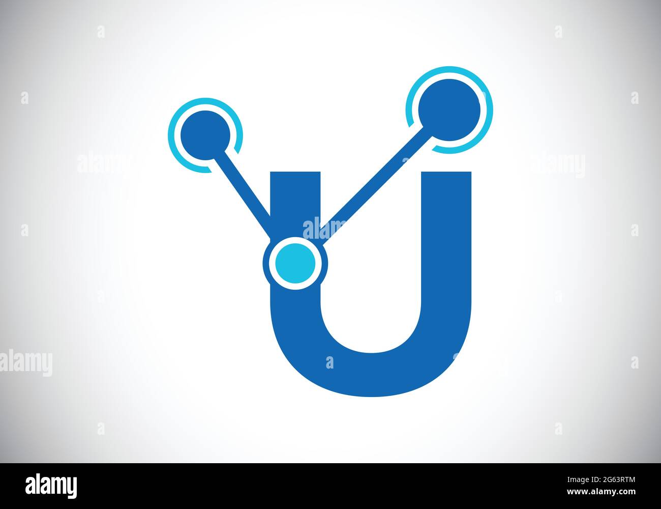 Lettera iniziale U con il simbolo del logo della tecnologia. Adatto per tecnologia, Internet e business relativo ai dati Illustrazione Vettoriale