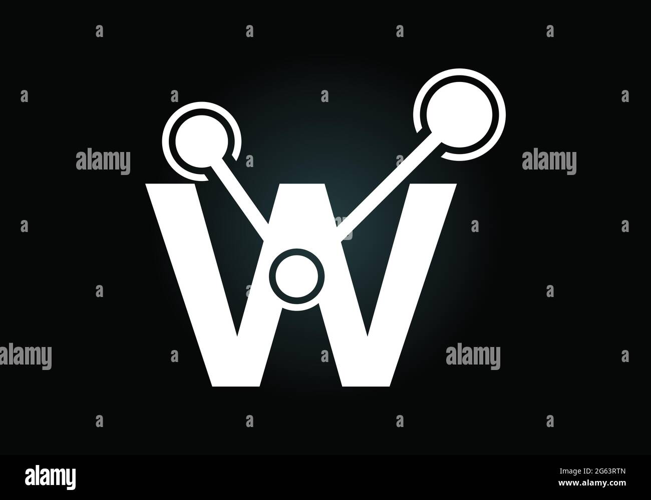 Lettera iniziale W con il simbolo del logo della tecnologia. Adatto per tecnologia, Internet e business relativo ai dati Illustrazione Vettoriale