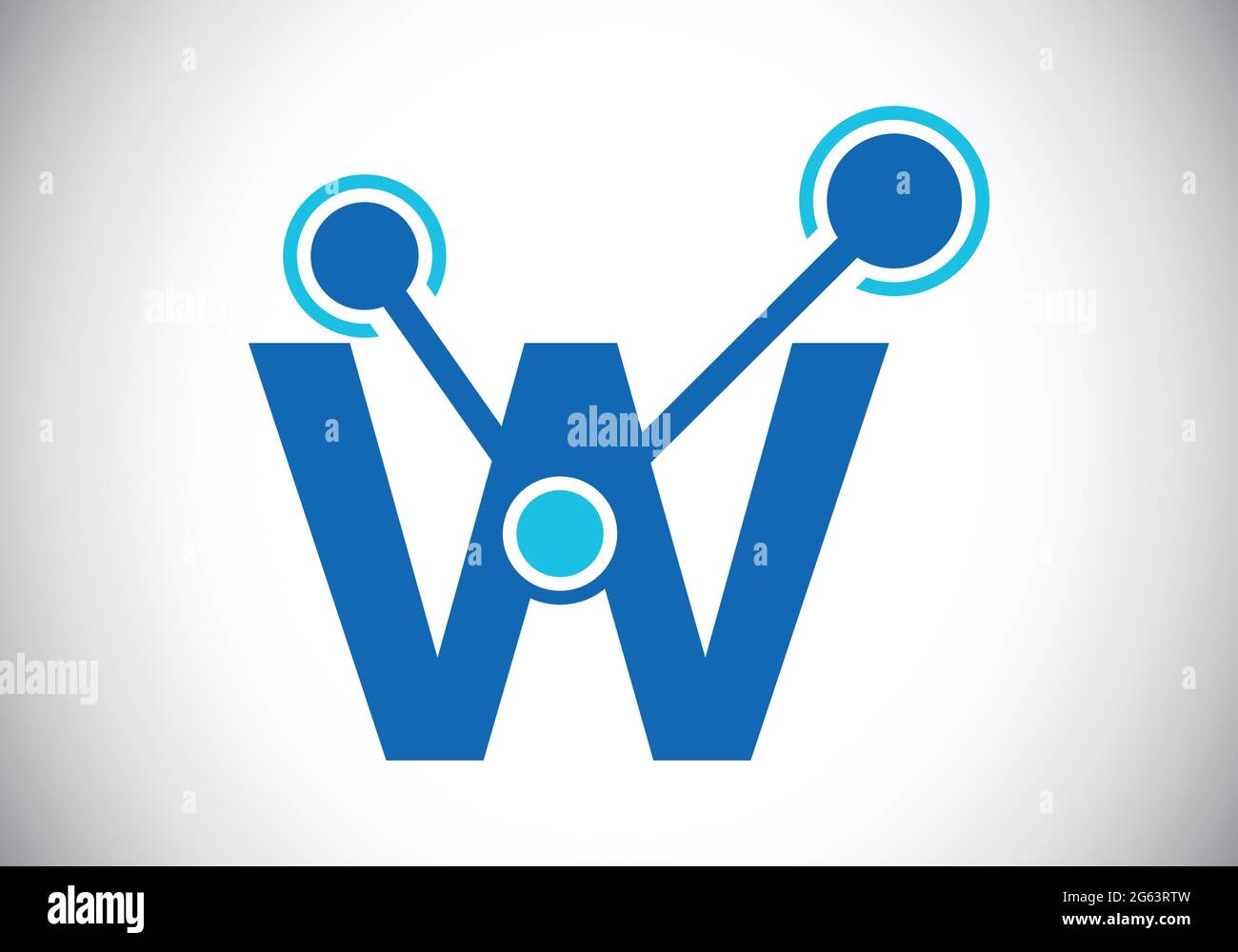 Lettera iniziale W con il simbolo del logo della tecnologia. Adatto per tecnologia, Internet e business relativo ai dati Illustrazione Vettoriale