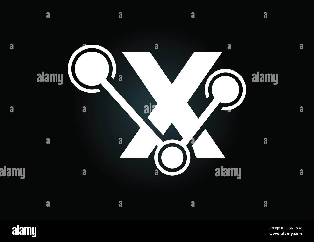 Lettera iniziale X con il simbolo del logo della tecnologia. Adatto per tecnologia, Internet e business relativo ai dati Illustrazione Vettoriale