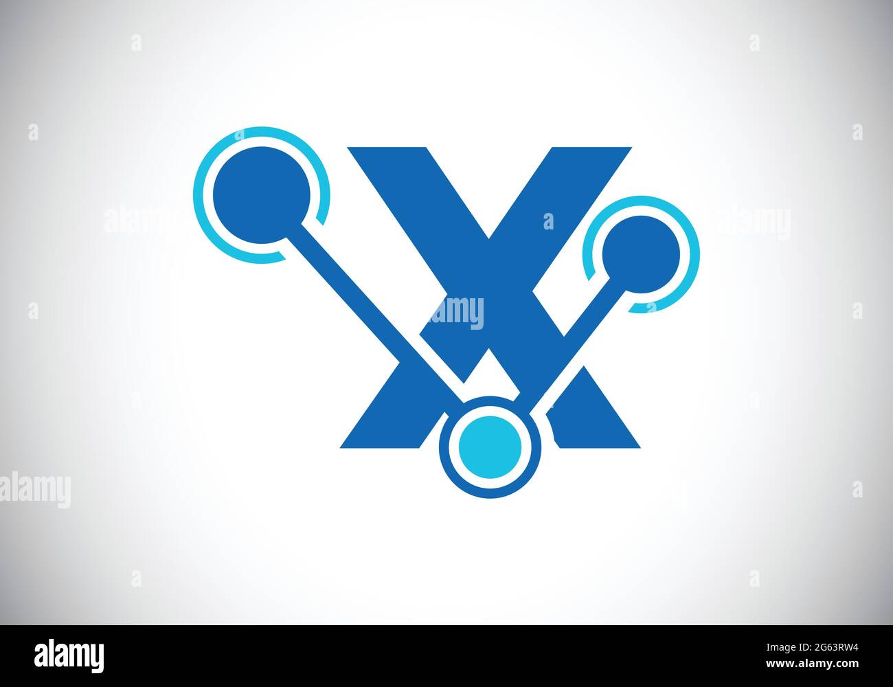 Lettera iniziale X con il simbolo del logo della tecnologia. Adatto per tecnologia, Internet e business relativo ai dati Illustrazione Vettoriale