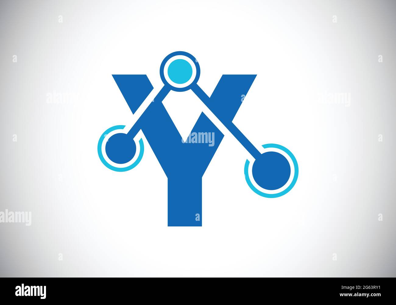 Lettera iniziale Y con il simbolo del logo della tecnologia. Adatto per tecnologia, Internet e business relativo ai dati Illustrazione Vettoriale