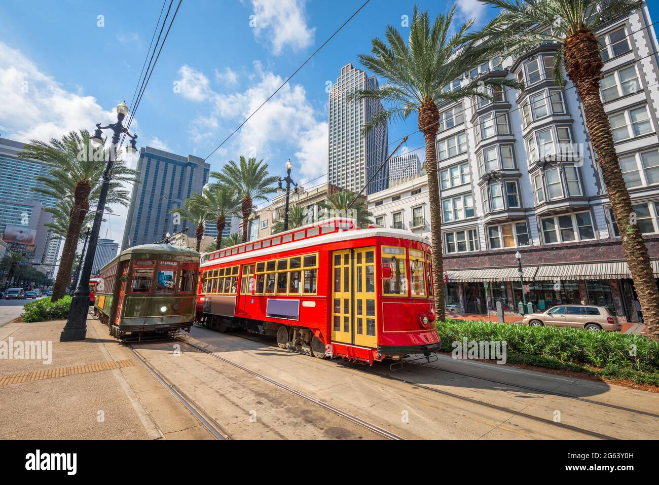 New Orleans, Louisiana, Stati Uniti città del centro città con e carrelli. Foto Stock