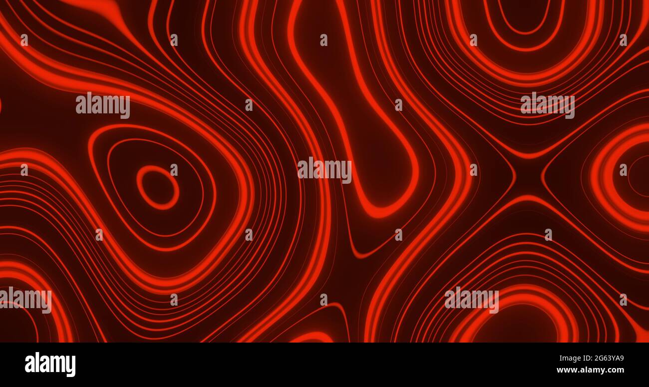 Immagine di più forme di liquido rosso incandescente che ondolano e scorrono senza intoppi Foto Stock