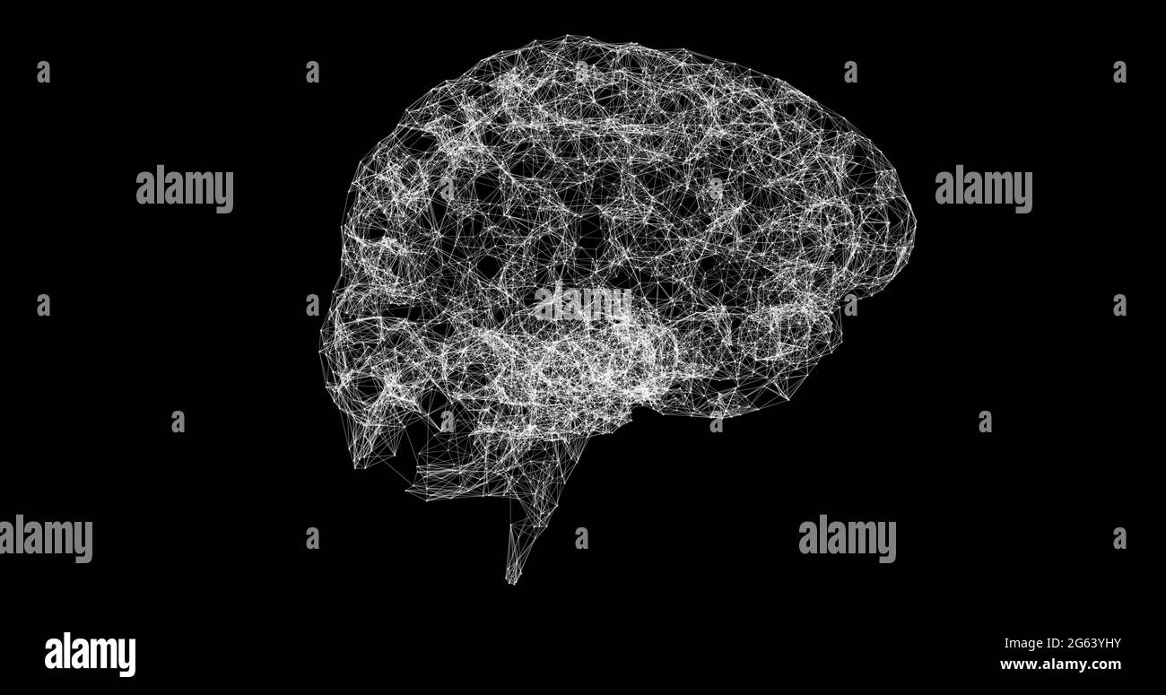 Cervello umano 3D che gira su sfondo nero Foto Stock