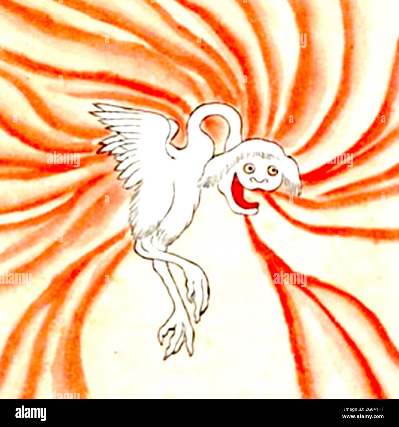 Bakemono Zukushi - Buraribi (ぶらり火) è una creatura bianca, simile ad un uccello, circondata da fiamme spettrali. Foto Stock