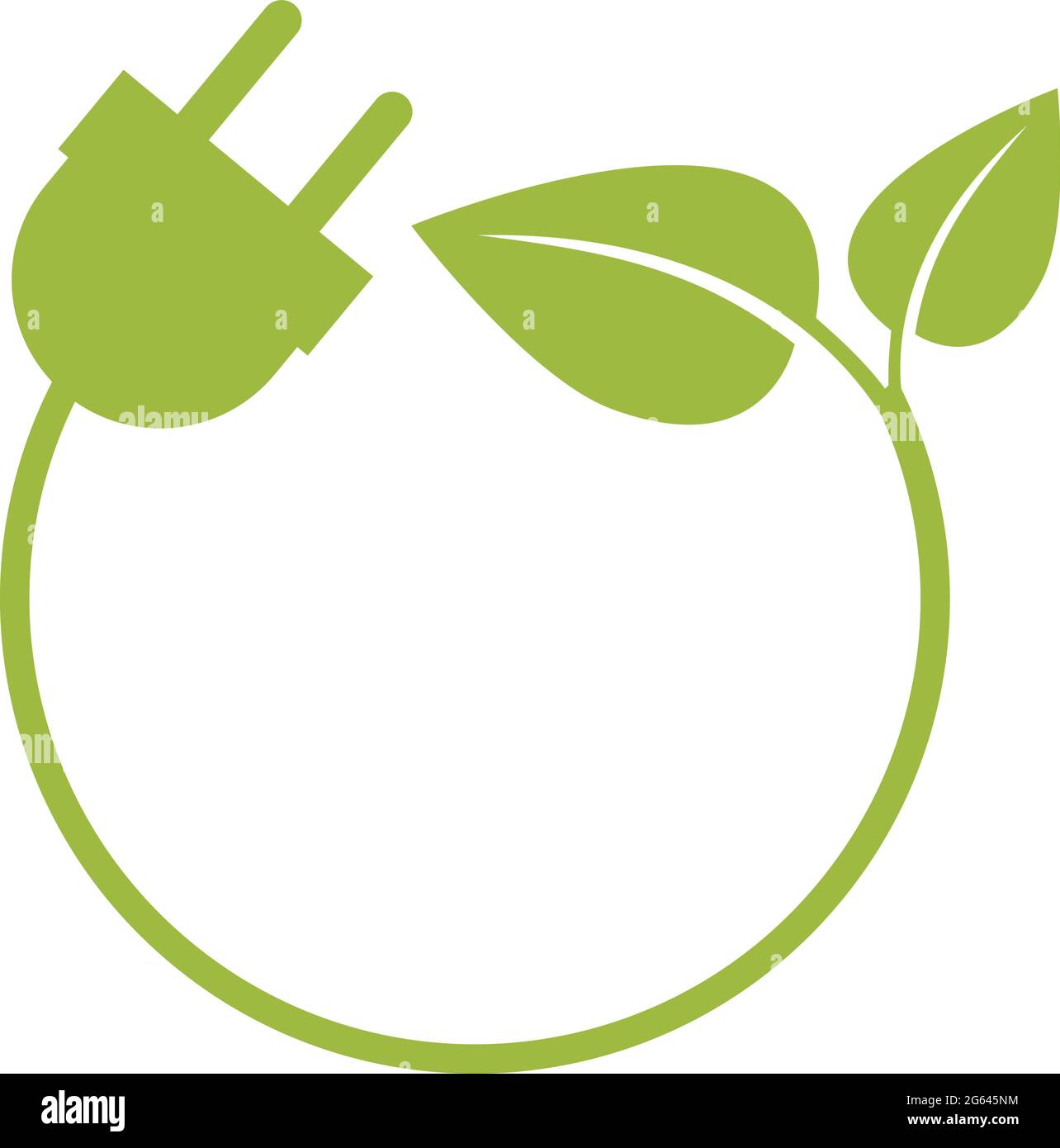 simbolo verde rotondo dell'energia o logo con spina e foglie, illustrazione vettoriale Illustrazione Vettoriale