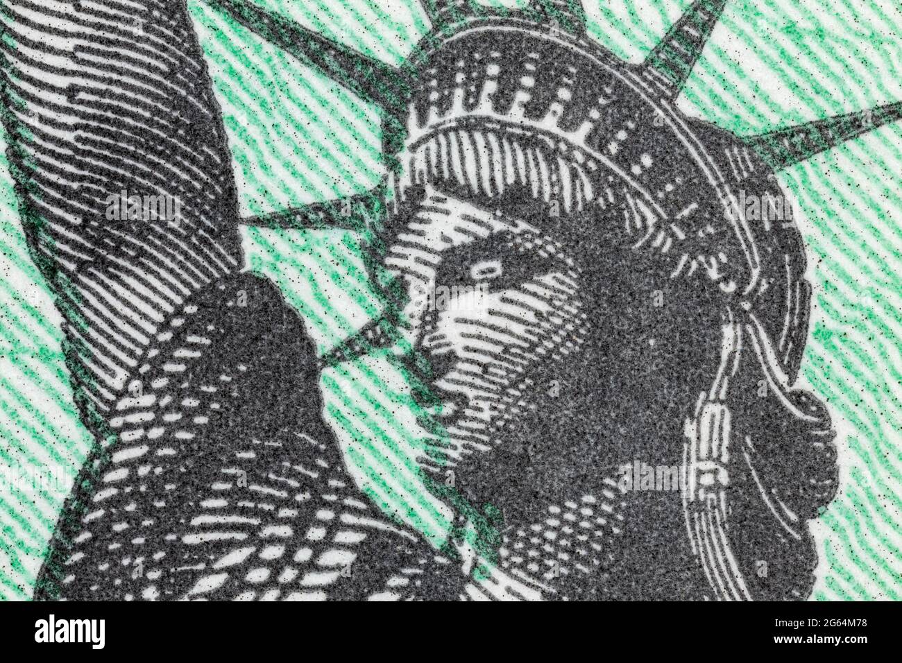 Primo piano vista della Statua della libertà su un assegno del Tesoro degli Stati Uniti. Foto Stock