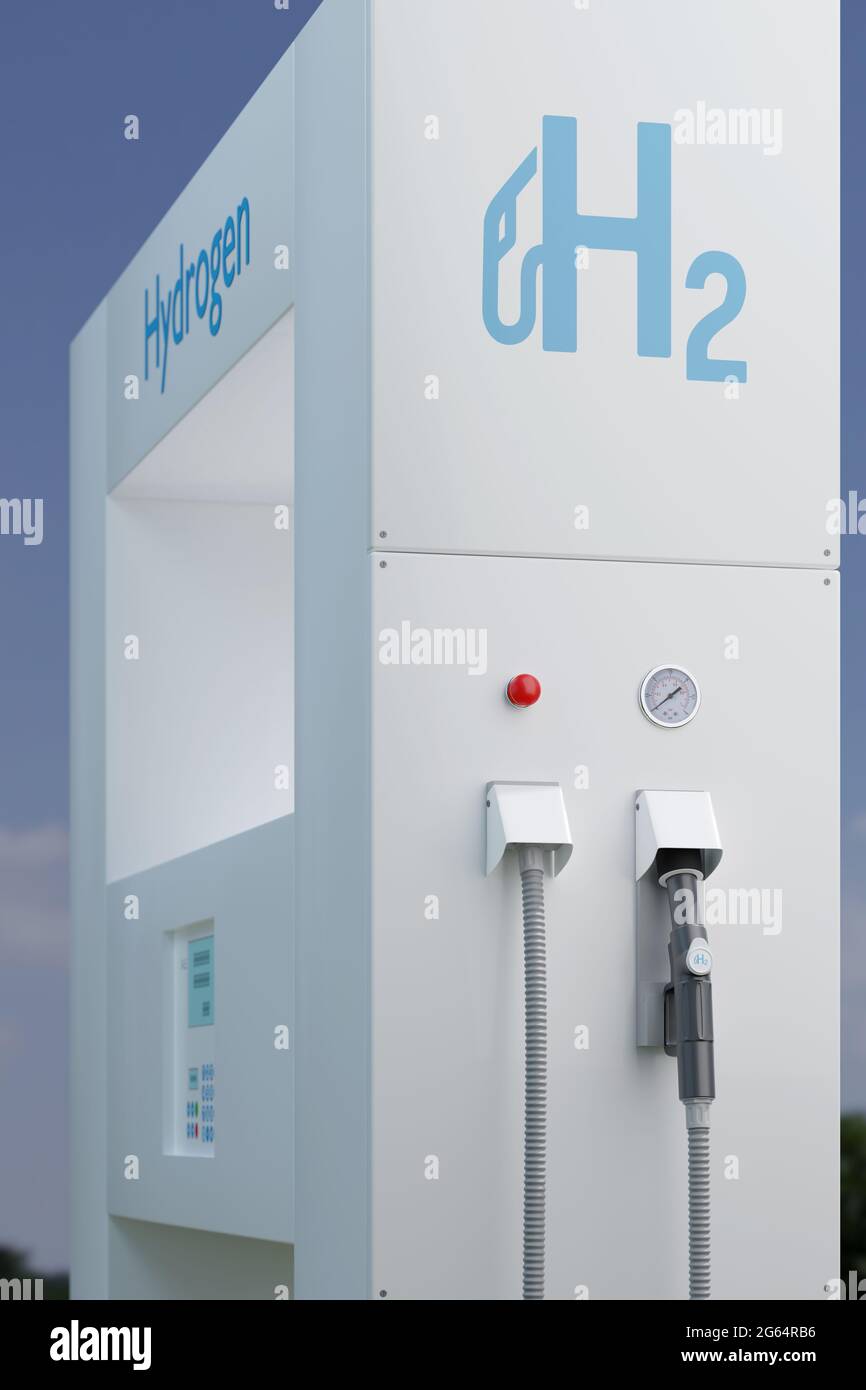 Distributore di carburante per stazioni di gas idrogeno. illustrazione 3d. Foto Stock