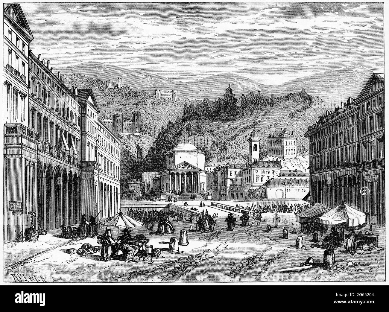 Incisione della città di Torino durante la riforma, pub. 1878 Foto Stock