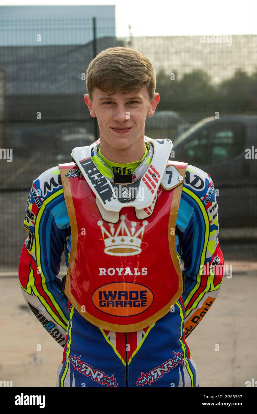 MANCHESTER, REGNO UNITO. 2 LUGLIO Jake Mulford - Kent Iwade Garage Royals durante la partita della National Development League tra Belle Vue Colts e Kent Royals al National Speedway Stadium di Manchester venerdì 2 luglio 2021. (Credit: Ian Charles | MI News) Credit: MI News & Sport /Alamy Live News Foto Stock