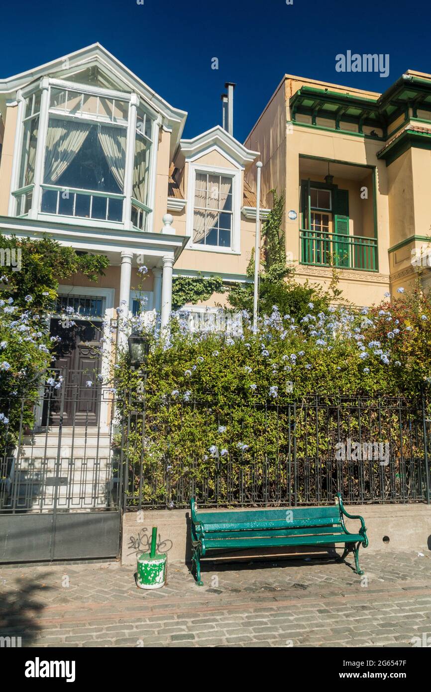 Case colorate a Valparaiso, Cile Foto Stock