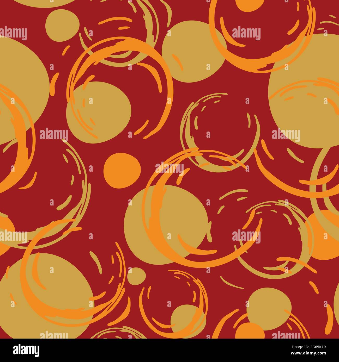 Pattern vettoriale senza cuciture con texture di colore su sfondo rosso. Semplice disegno astratto della carta da parati. Cerchio artistico moda tessile. Illustrazione Vettoriale