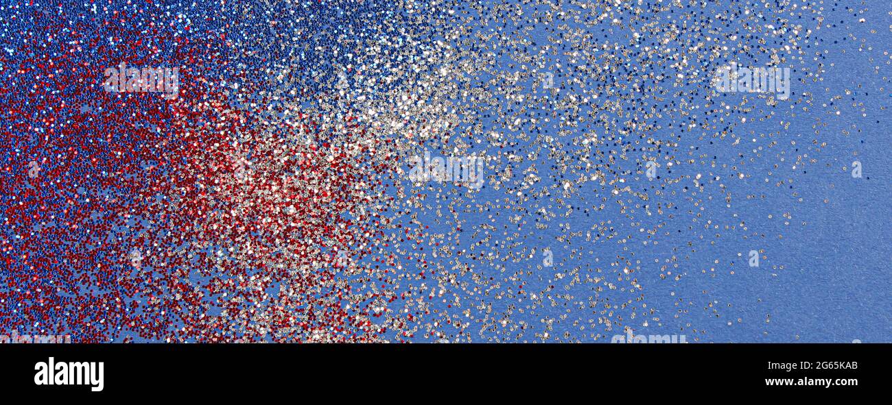 Astratto patriottico rosso bianco e blu glitter brillare sfondo per il 4 luglio Memorial, Labor, Independence, Presidenti e Veteran's Day. Banner. Foto Stock