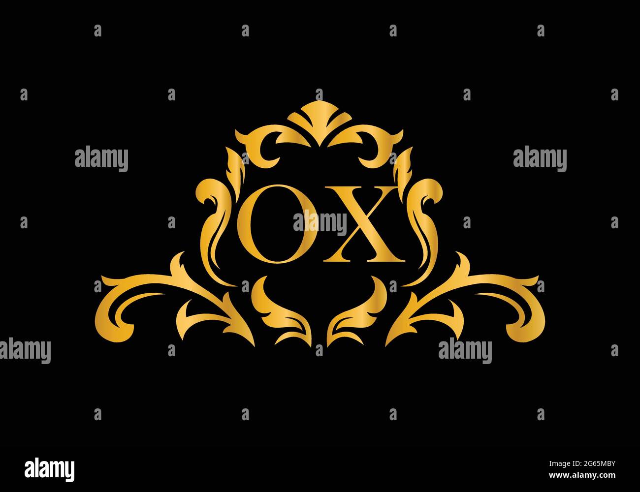 Lettere di Alfabeto di lusso OX. Alfabeto floreale dorato . Le iniziali del monogramma perfettamente per gli inviti di nozze, il biglietto di auguri, il logo ed altro disegno. Illustrazione Vettoriale