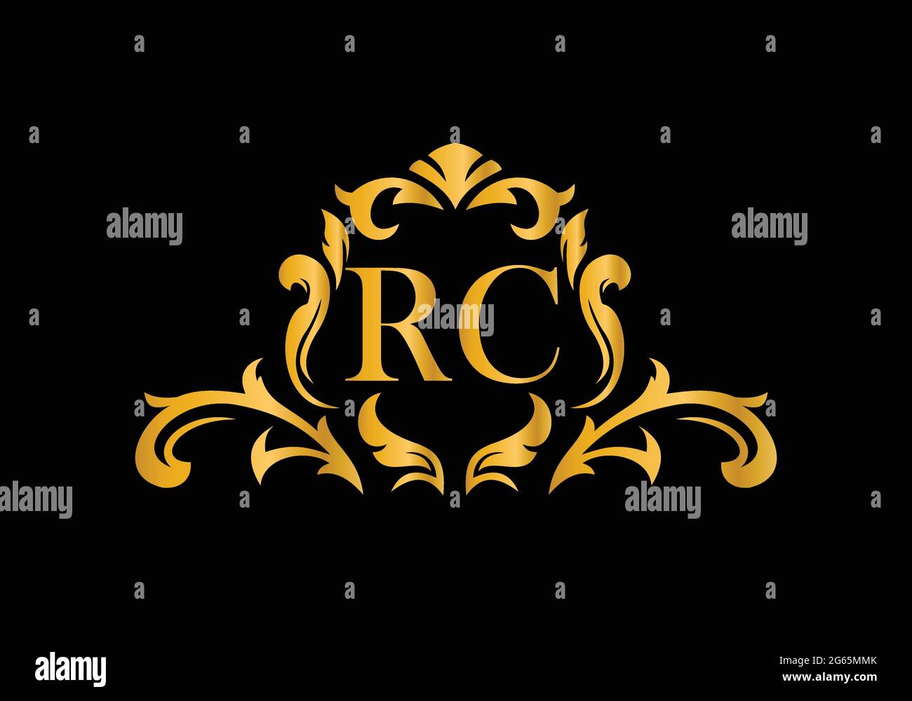 Lettere di Alfabeto di lusso RC. Alfabeto floreale dorato . Le iniziali del monogramma perfettamente per gli inviti di nozze, il biglietto di auguri, il logo ed altro disegno. Illustrazione Vettoriale