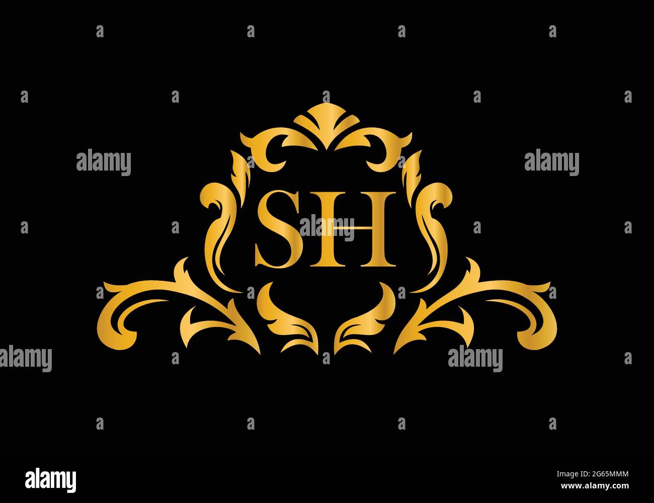 Lettere Alfabeto di lusso SH. Alfabeto floreale dorato . Le iniziali del monogramma perfettamente per gli inviti di nozze, il biglietto di auguri, il logo ed altro disegno. Illustrazione Vettoriale