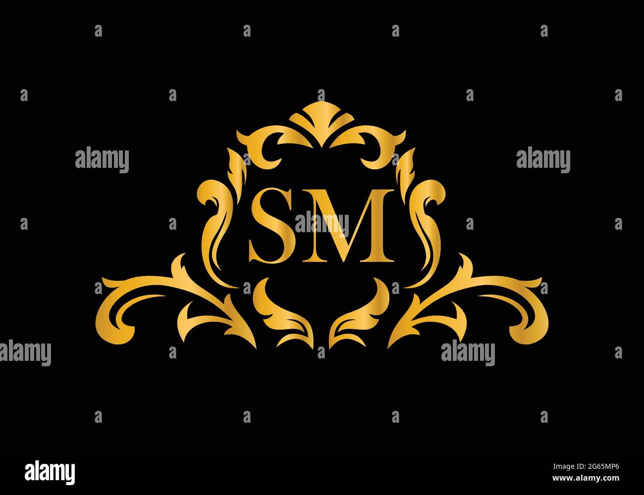 Lettere di Alfabeto di lusso SM. Alfabeto floreale dorato . Le iniziali del monogramma perfettamente per gli inviti di nozze, il biglietto di auguri, il logo ed altro disegno. Illustrazione Vettoriale