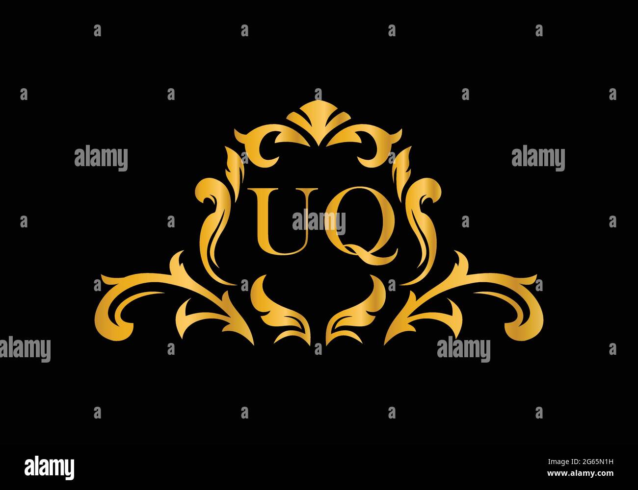 Lettere di Alfabeto di lusso UQ. Alfabeto floreale dorato . Le iniziali del monogramma perfettamente per gli inviti di nozze, il biglietto di auguri, il logo ed altro disegno. Illustrazione Vettoriale