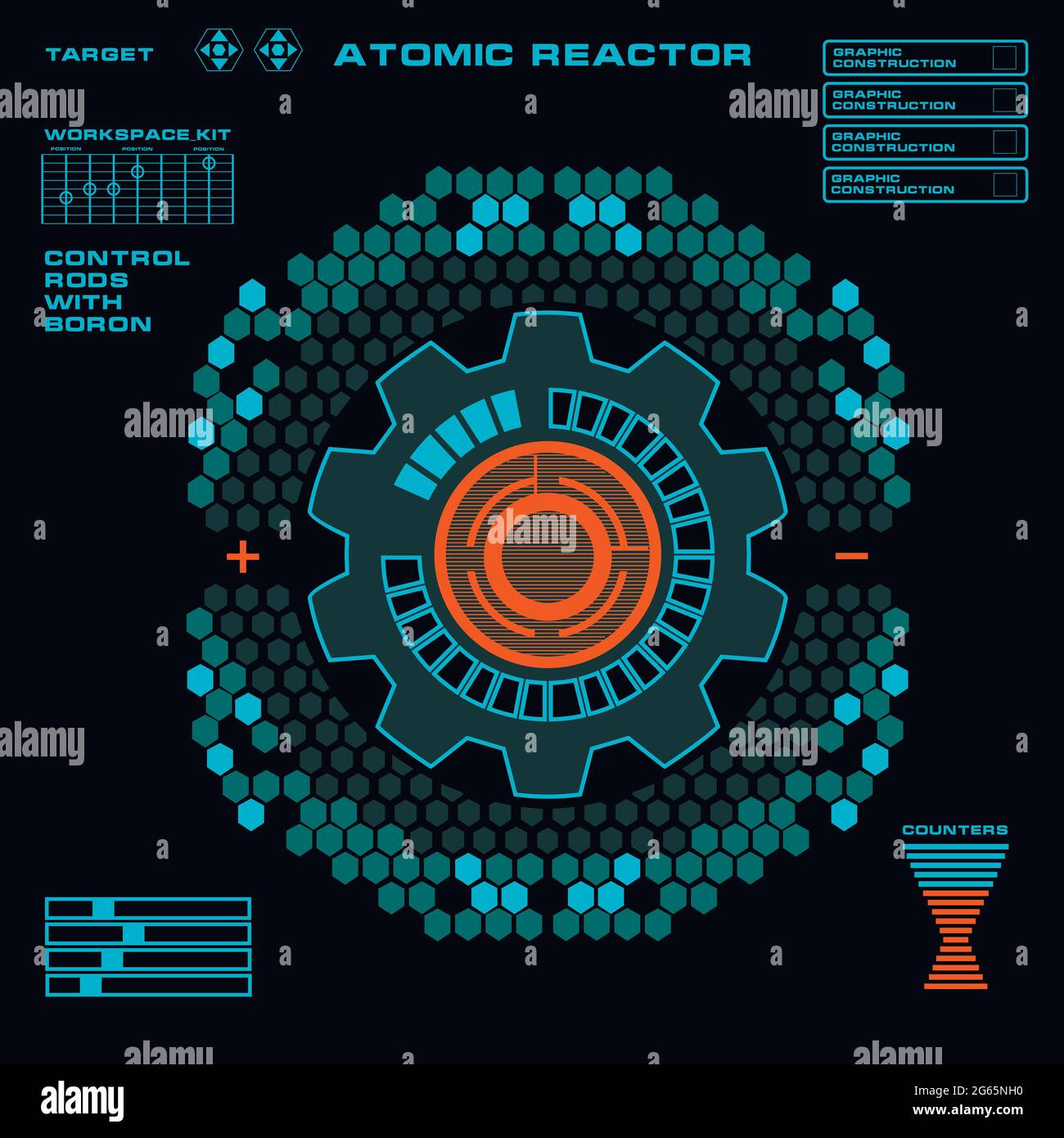 Interfaccia utente touch grafica virtuale futuristica del reattore atomico Illustrazione Vettoriale