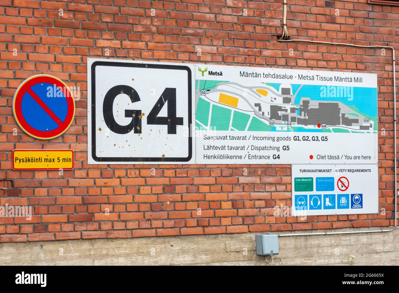 Mänttä Tissue Metsä mappa del mulino sulla parete della cartiera di Mänttä-Vilppula, Finlandia Foto Stock