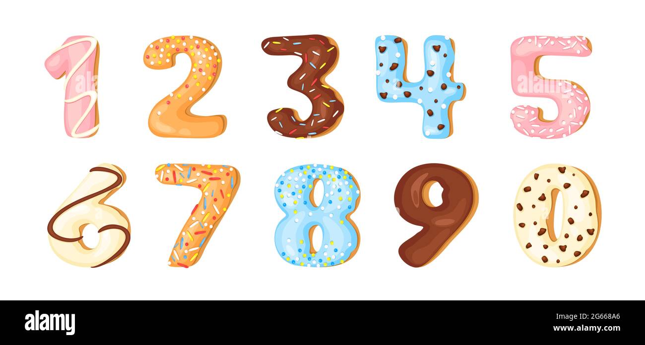 Numbers cartoon color set da prodotti dolci decorati illustrazione vettoriale Illustrazione Vettoriale