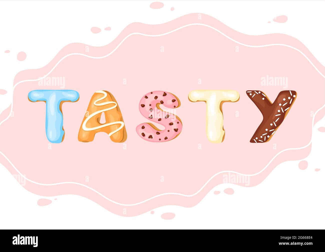 Gustoso cartoon colore vettore illustrazione titolo da lettere dolci da forno Illustrazione Vettoriale