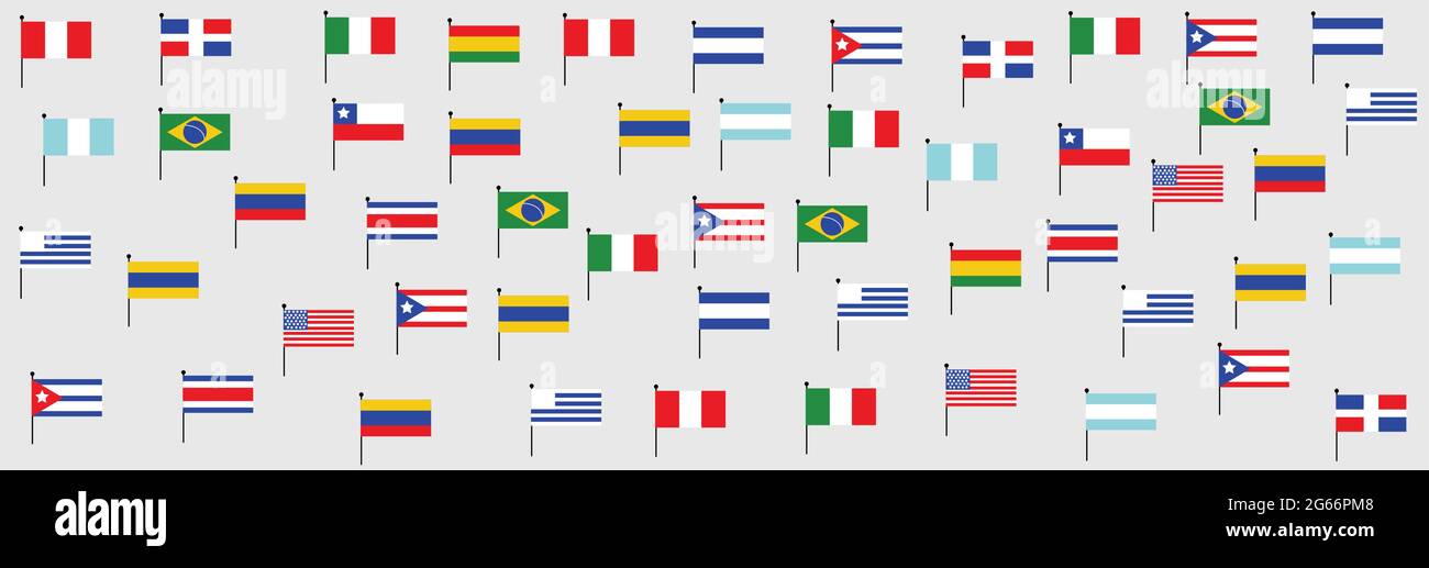 Colori diversi e bandiere d'America. Diversità culturale ed etnica. Mese nazionale del patrimonio ispanico. Illustrazione Vettoriale