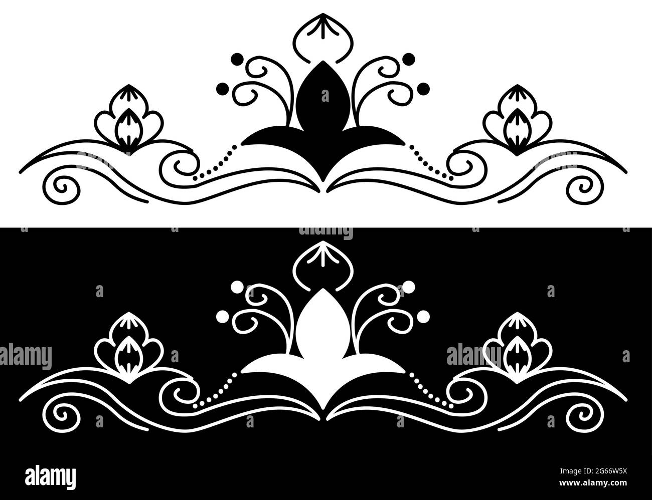 Indian Cultural Beautiful Alpona design concetto di arte floreale isolato su sfondo bianco e nero Illustrazione Vettoriale