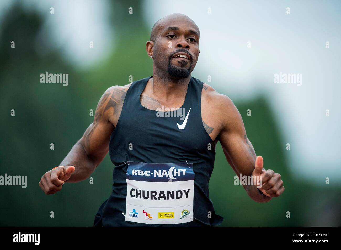 L'olandese Churandy Martina ha ritratto in azione durante la corsa di 100m, al 'KBC Nacht van de Atletiek' incontro di atletica a Heusden-Zolder, sabato 03 Ju Foto Stock