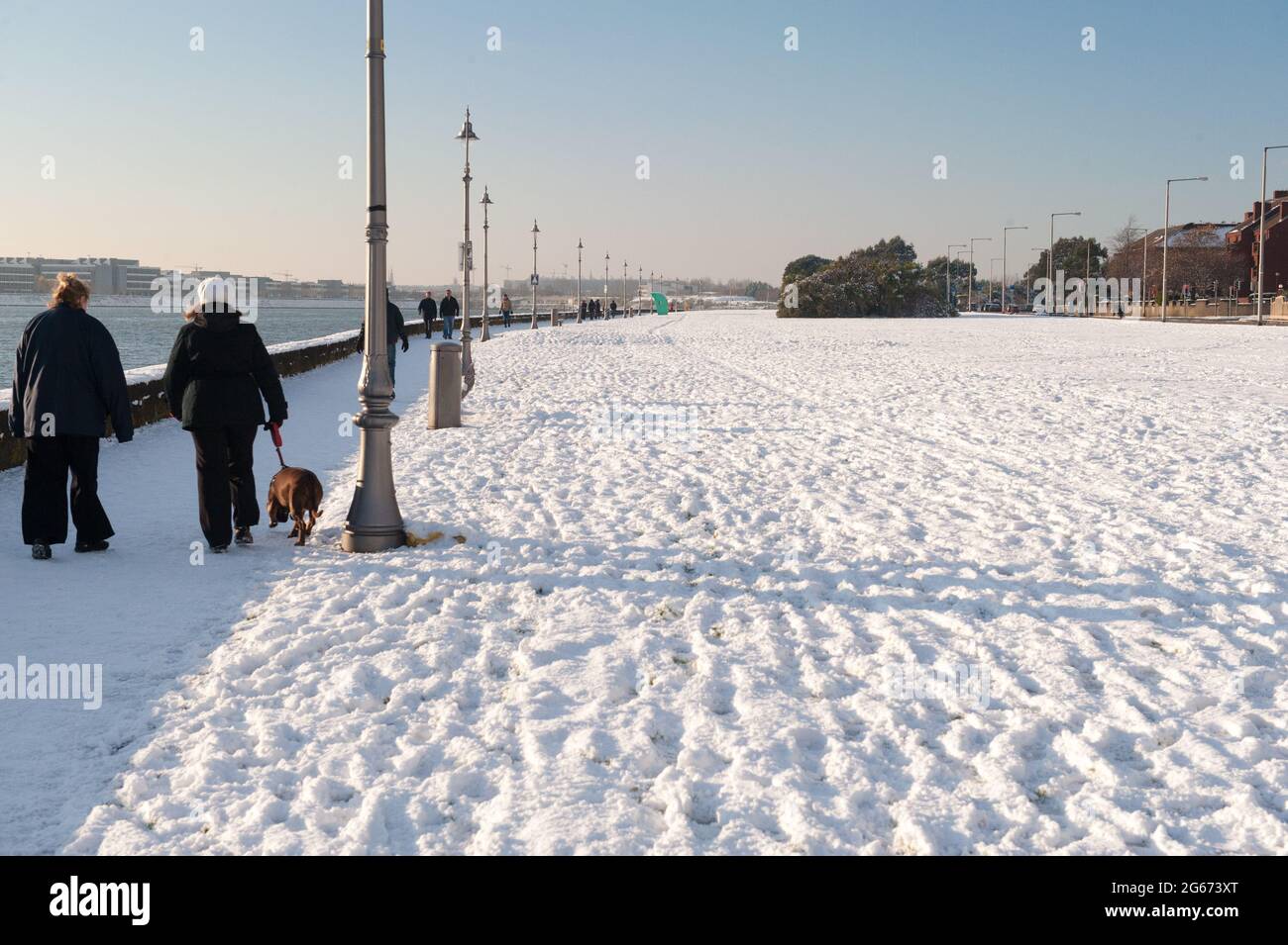 Clontarf Promenade nella neve, Dublino, Irlanda Foto Stock