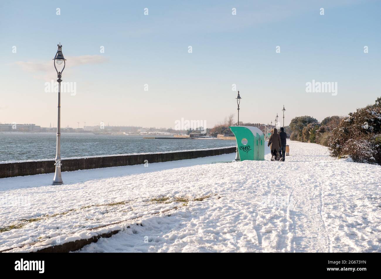 Clontarf Promenade nella neve, Dublino, Irlanda Foto Stock