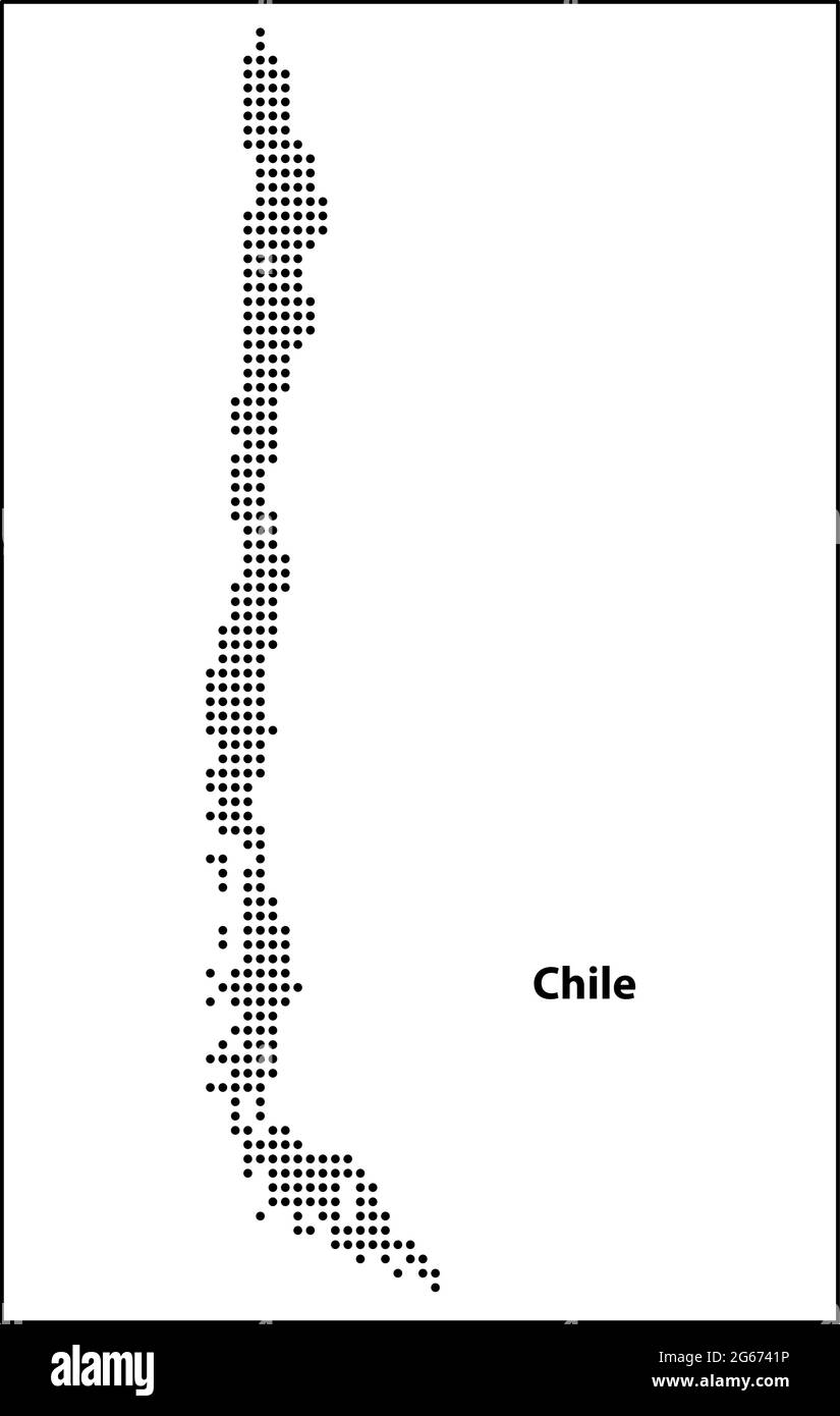 Mappa vettoriale a mezzitoni punteggiata del paese del Cile per il tuo progetto, concetto di illustrazione di viaggio. Illustrazione Vettoriale