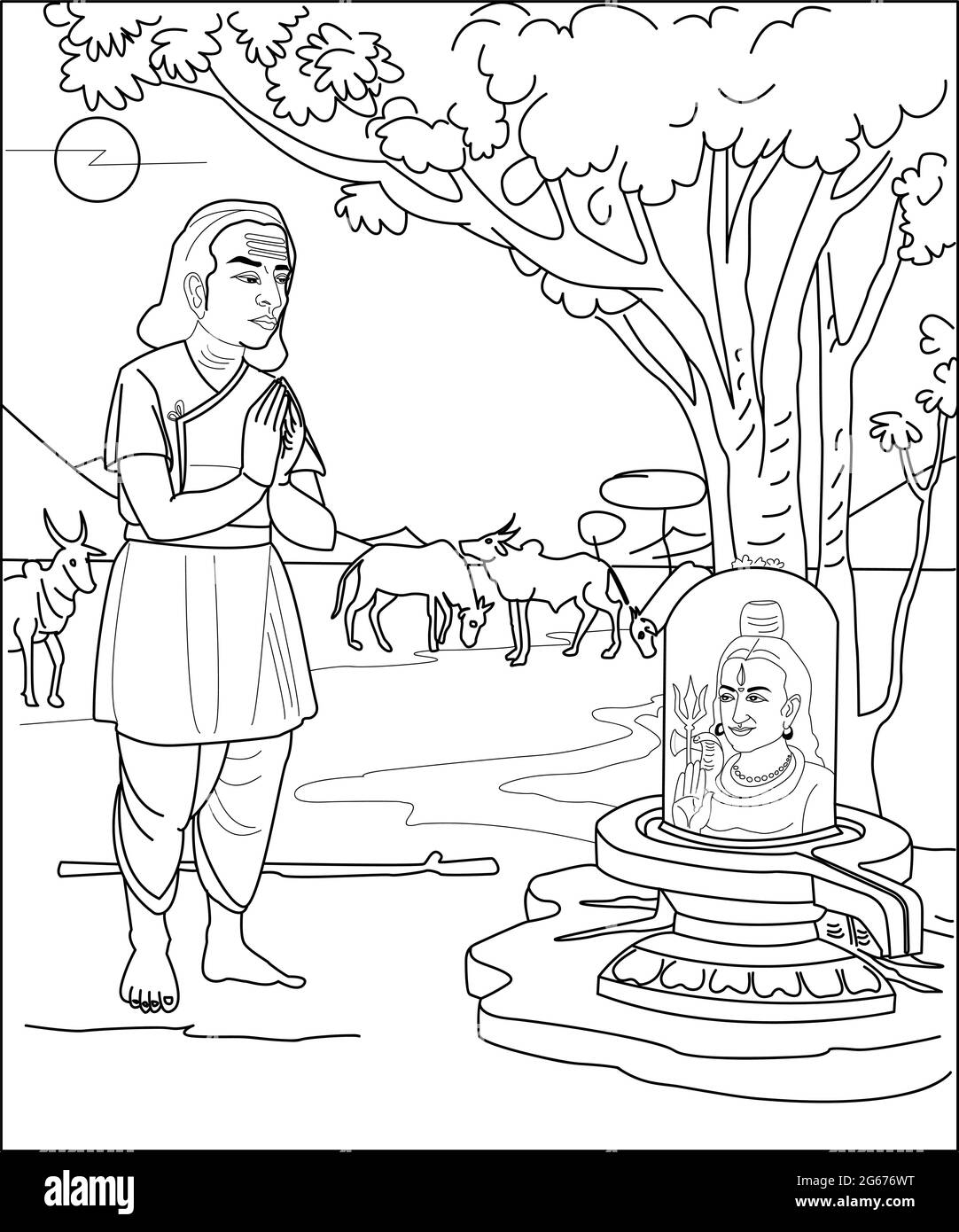 Adorare Lord shiva - Vector line Art Illustrazione Vettoriale