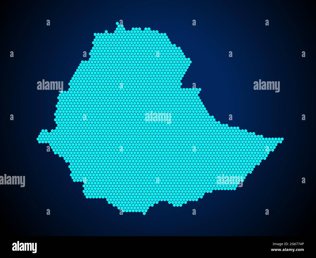 Pettine di miele o mappa Hexagon textured del paese di Etiopia isolato su sfondo blu scuro - illustrazione vettoriale Illustrazione Vettoriale