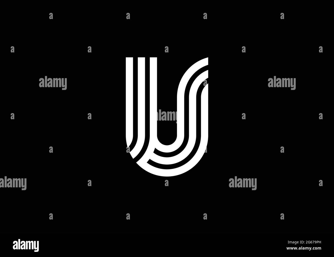 White Capital Lines Letter U. Creative Line Letters Design, Graphic Alphabet Symbol for Logo, Poster, Invitation. Illustrazione vettoriale Illustrazione Vettoriale