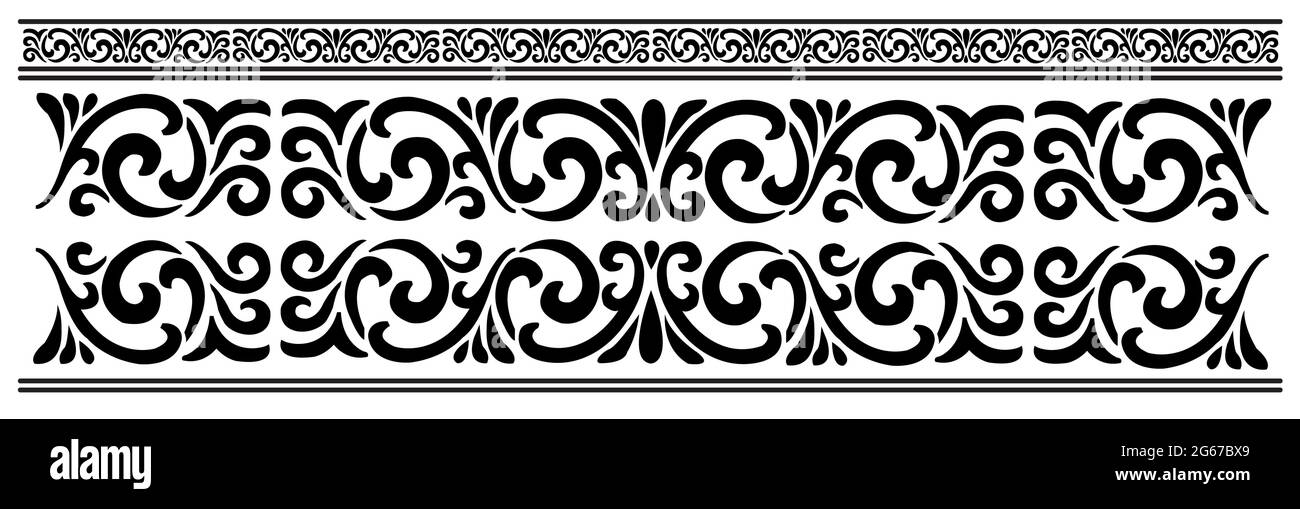 Il tradizionale design indiano del bordo Saree con arte floreale isolata su sfondo bianco è in un motivo senza cuciture Illustrazione Vettoriale