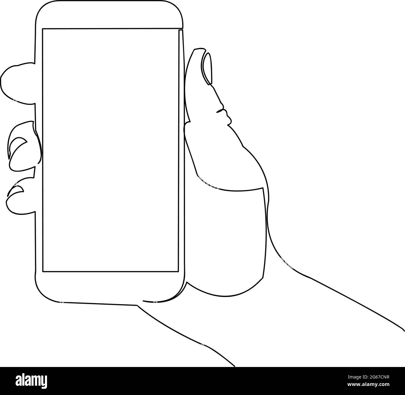Disegno a linea singola di un mobile in mano - Vector line ART Illustrazione Vettoriale