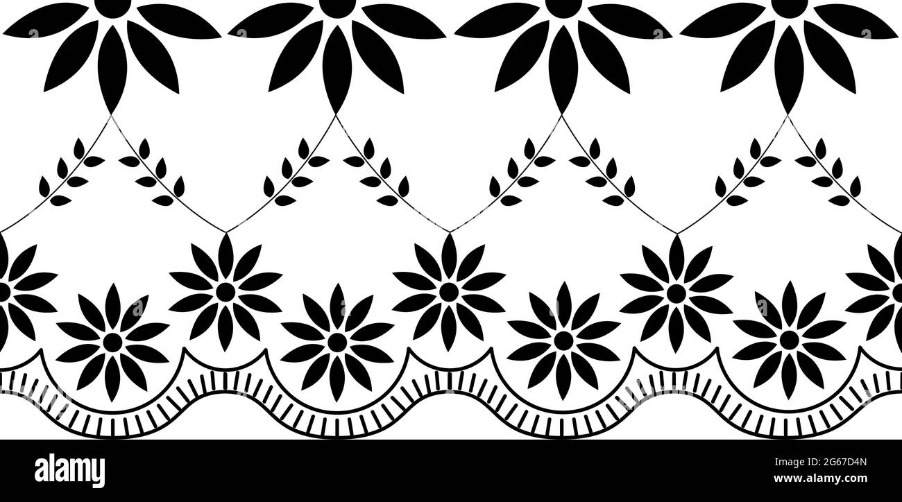 Il tradizionale design indiano del bordo Saree con arte floreale isolata su sfondo bianco è in un motivo senza cuciture Illustrazione Vettoriale