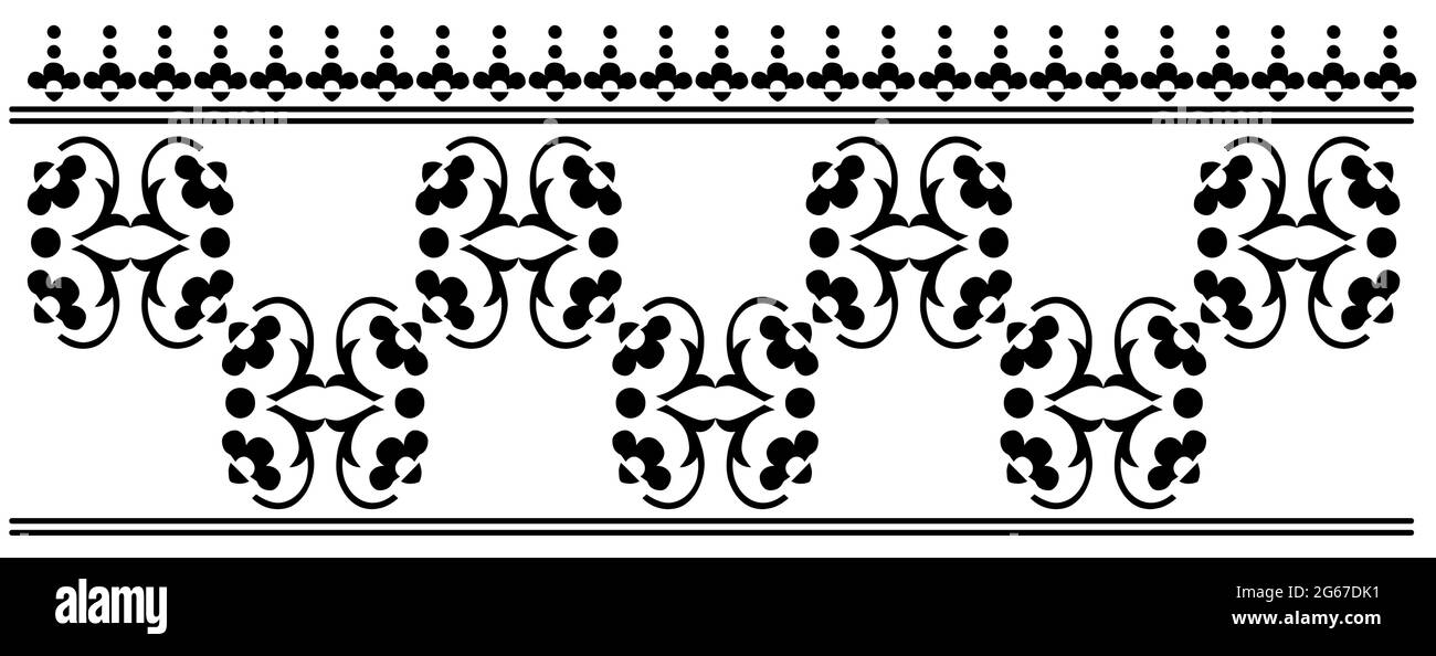 Indiano tradizionale Saree border design concetto di arte floreale isolato su sfondo bianco è in un motivo senza cuciture Illustrazione Vettoriale