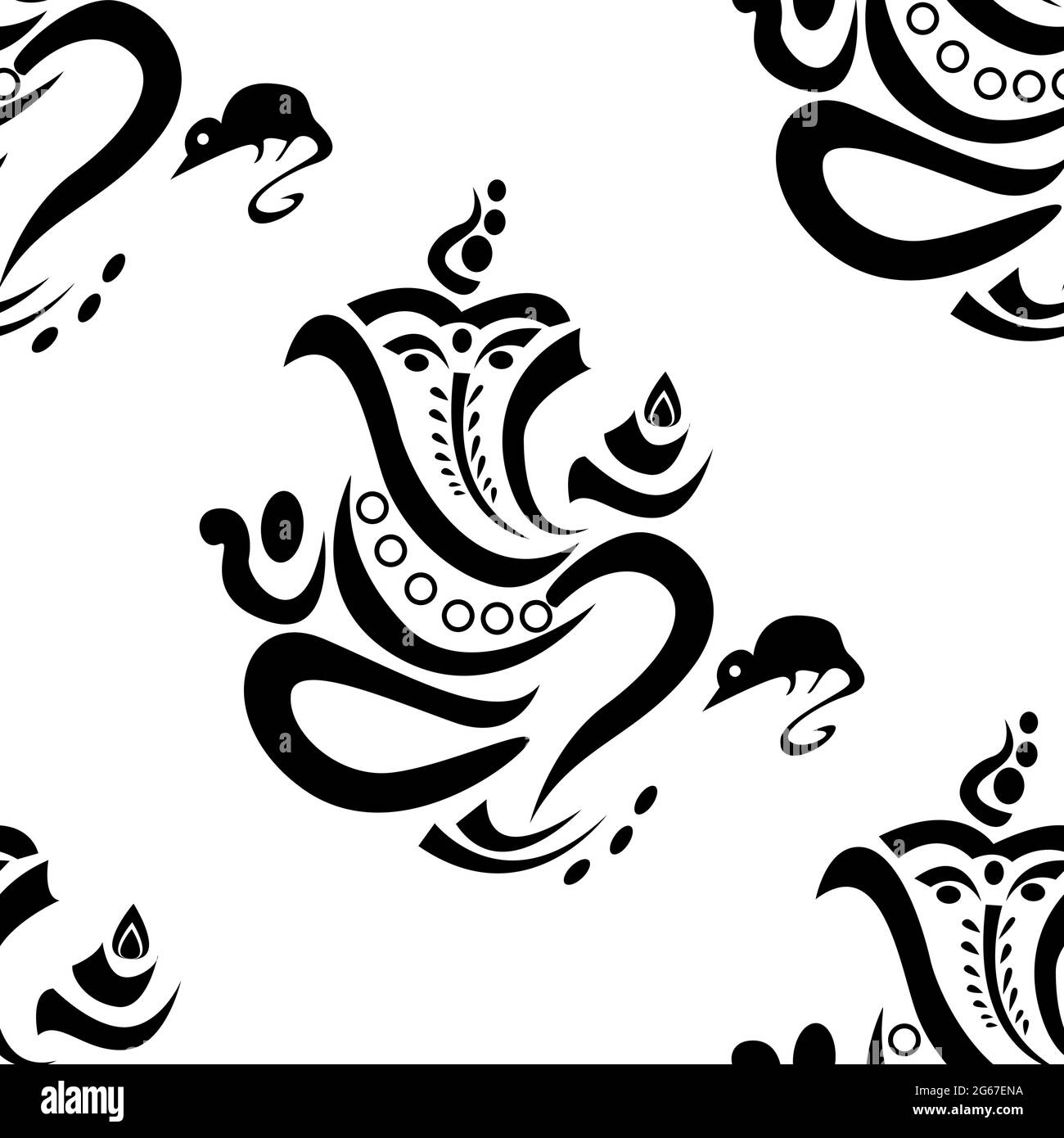 Indiano hindhu dio signore Ganesha concetto di design con fiori isolati su sfondo bianco è in un modello senza giunture Illustrazione Vettoriale