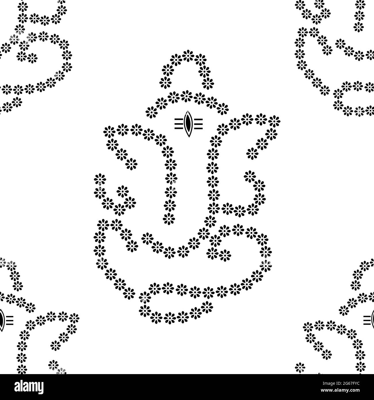 Indiano hindhu dio signore Ganesha concetto di design con fiori isolati su sfondo bianco è in un modello senza giunture Illustrazione Vettoriale