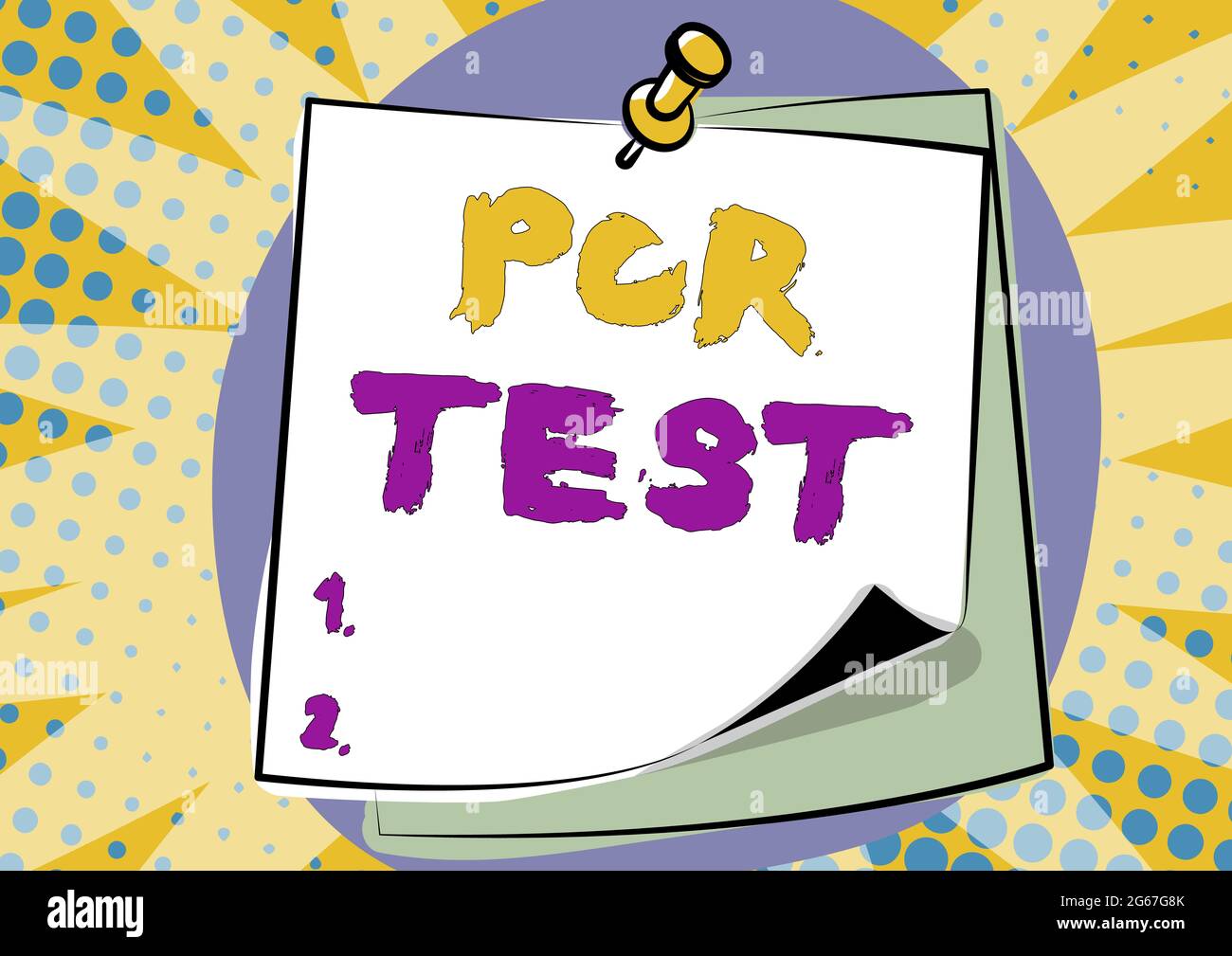 Titolo concettuale Test PCR. Vetrina aziendale individuazione qualitativa del genoma virale all'interno del breve seqeunce del DNA messaggio colorato Presentazione Foto Stock