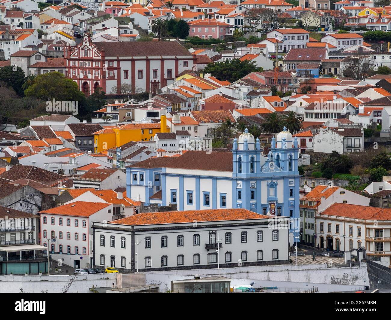 Vista generale del centro di Angra do Heroismo, isola di Terceira Foto Stock