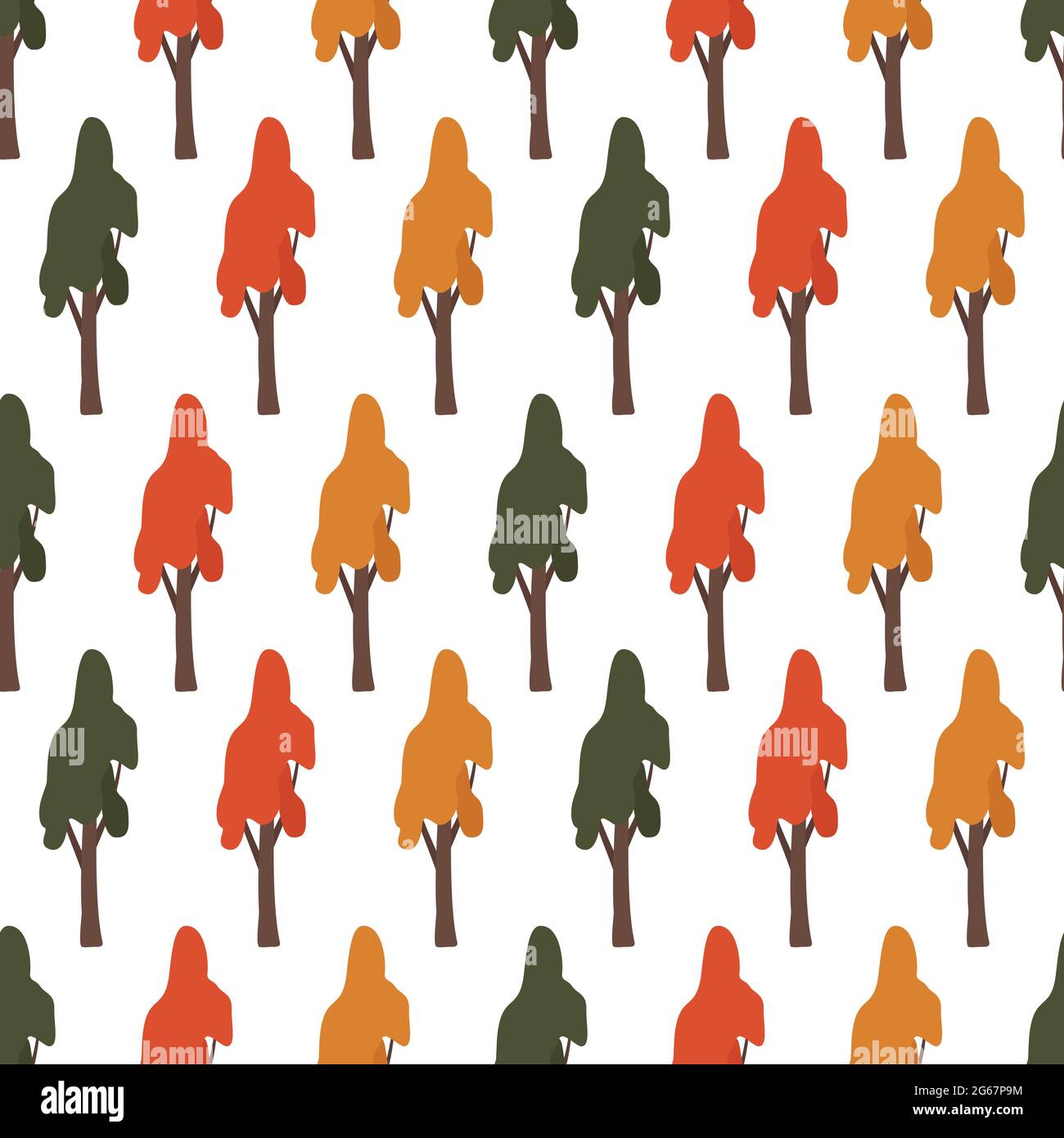 Motivo senza cuciture con alberi verdi, rossi e arancioni Illustrazione Vettoriale