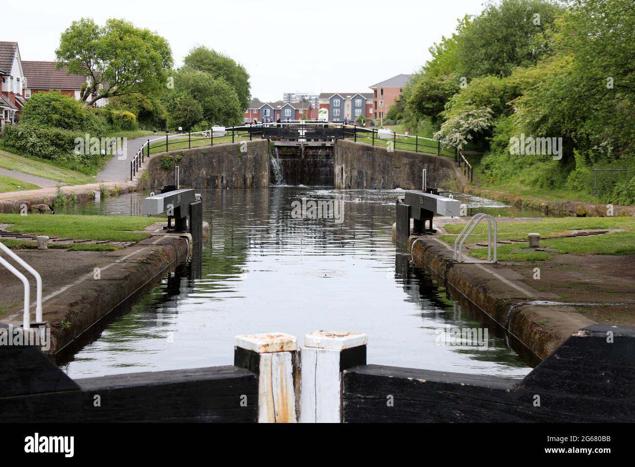 Leeds e Liverpool Canal al volo Stanley Lock Foto Stock