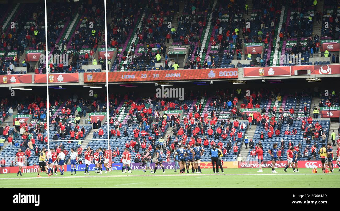 BT Murrayfield .Edinburgh.Scotland UK. 26 giugno-21 1888 Coppa di calcio tra i Lions britannici e irlandesi e il Giappone a tempo pieno al BT Murrayfield 28-10 vicino Foto Stock