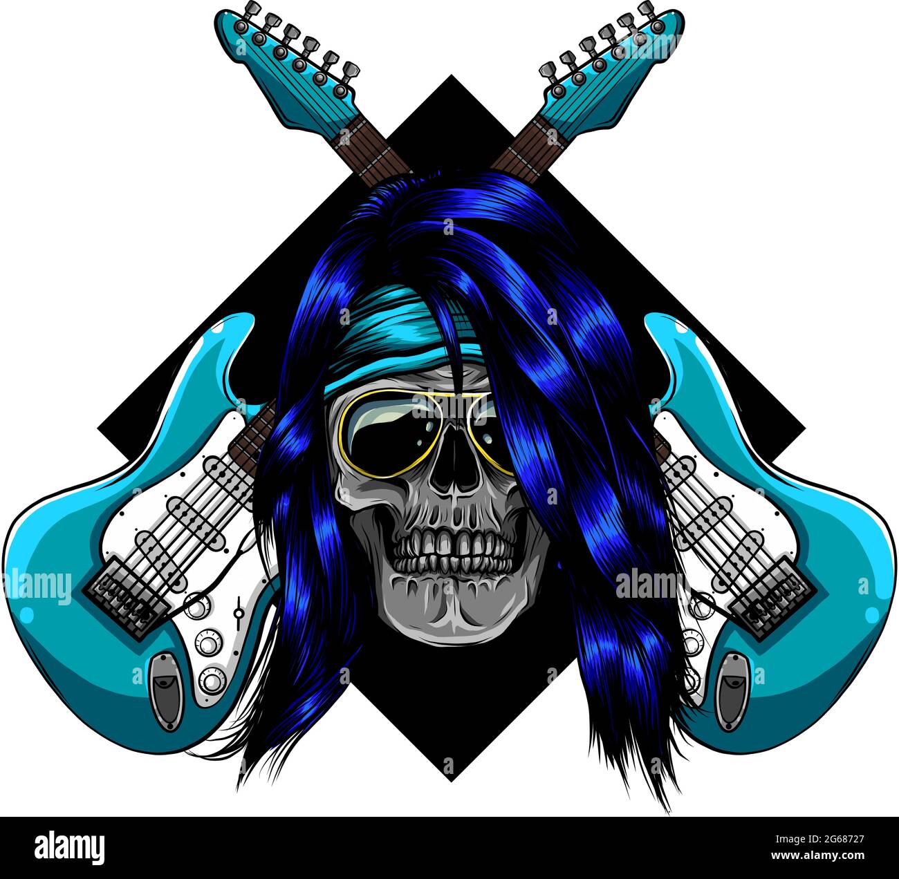 Chitarra elettrica e disegno vettoriale del cranio Illustrazione Vettoriale