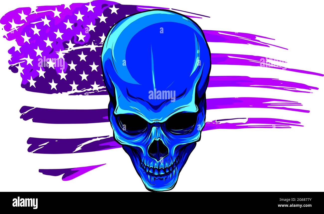 illusione vettoriale del cranio con bandiera americana Illustrazione Vettoriale