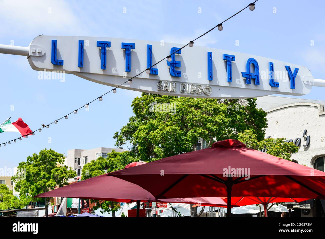 Il simbolo "Little Italy" per il quartiere storico italiano, ora pieno di appartamenti di lusso e ristoranti alla moda, San Diego, California Foto Stock